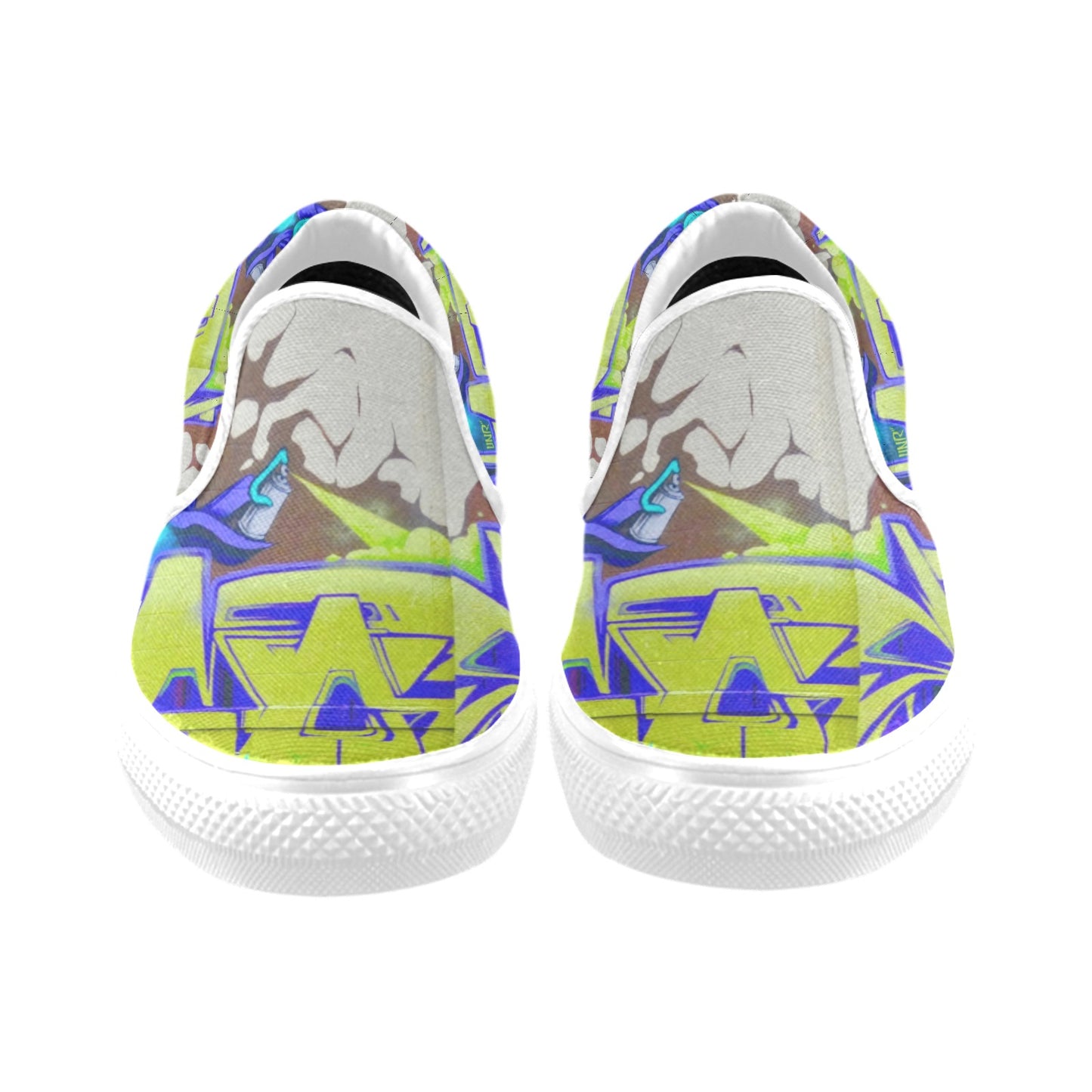 Graffiti Blue man Mens shoes Slip-on Canvas (Model019)(Two Shoes With Different Printing)