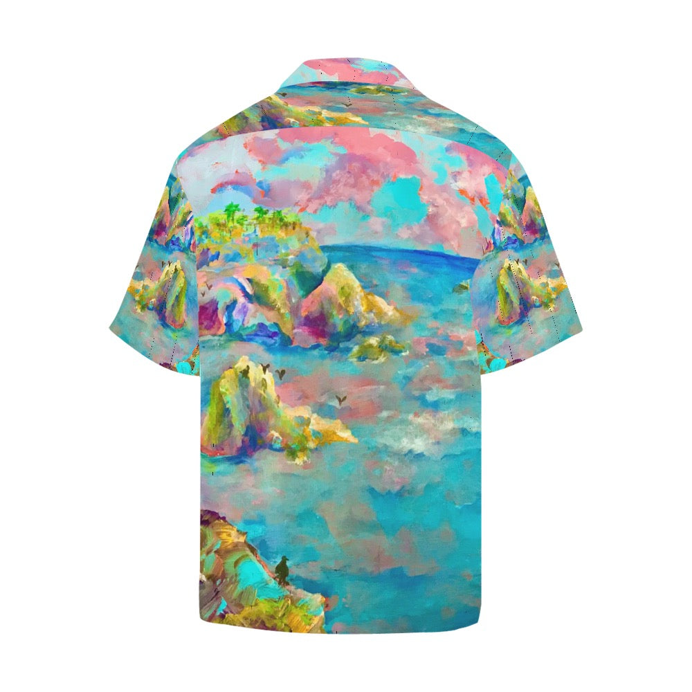 Beach with rocks Men's Hawaiian Shirt