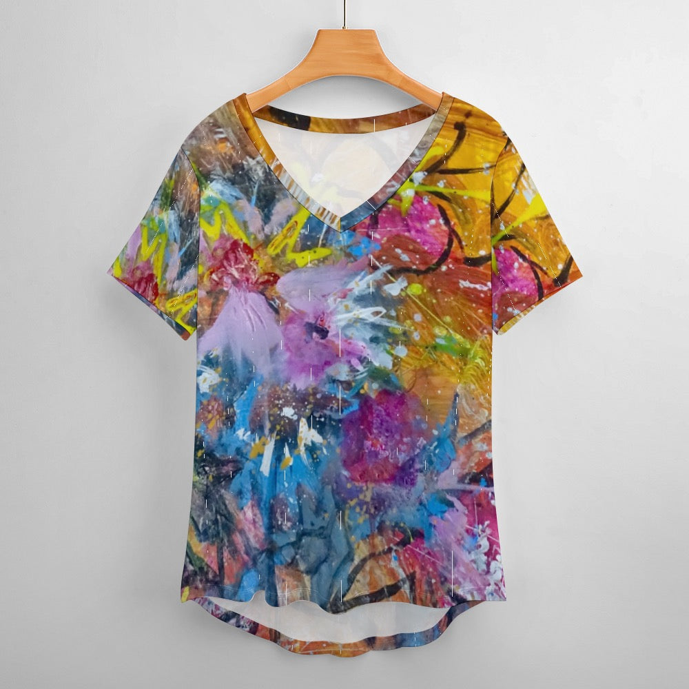 Floral Ladies shirt V-Neck Loose Short Sleeve T-Shirt