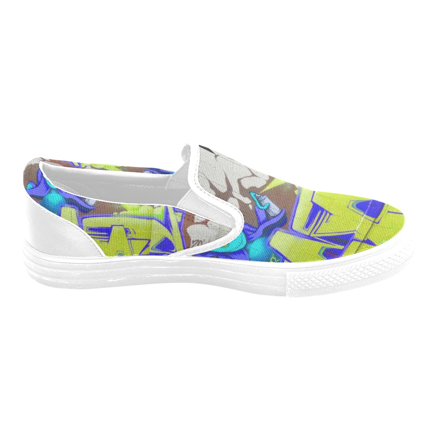 Graffiti Blue man Mens shoes Slip-on Canvas (Model019)(Two Shoes With Different Printing)