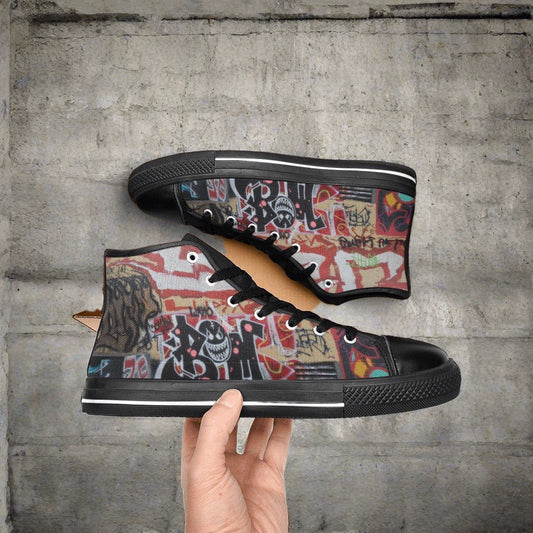 Graffiti black smiley men’s shoes  Aquila High Top Canvas