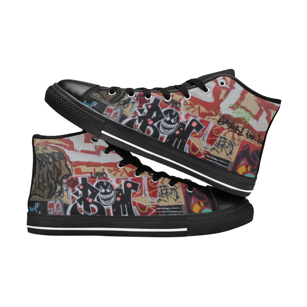 Graffiti black smiley men’s shoes  Aquila High Top Canvas