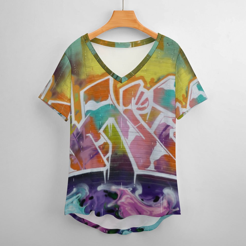 Graffiti City Ladies Shirts  V-Neck Loose