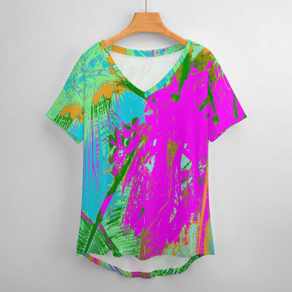 Kauai Neon Ladies V-Neck Loose T-Shirt