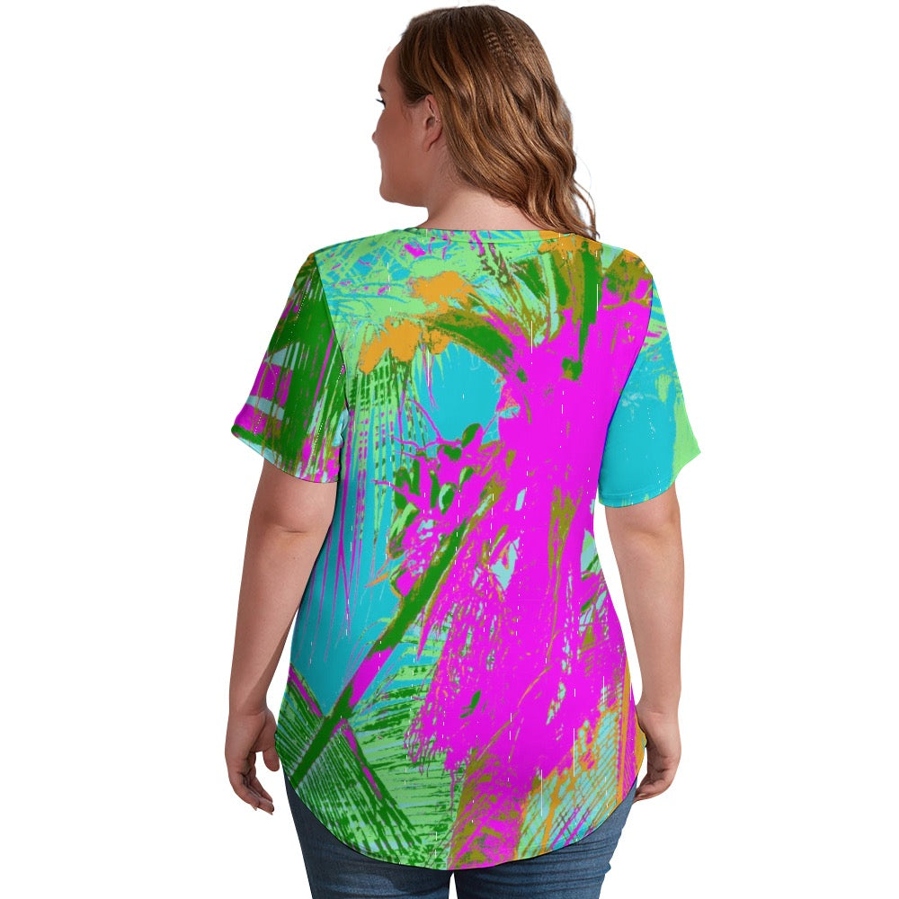 Kauai Neon Ladies V-Neck Loose T-Shirt