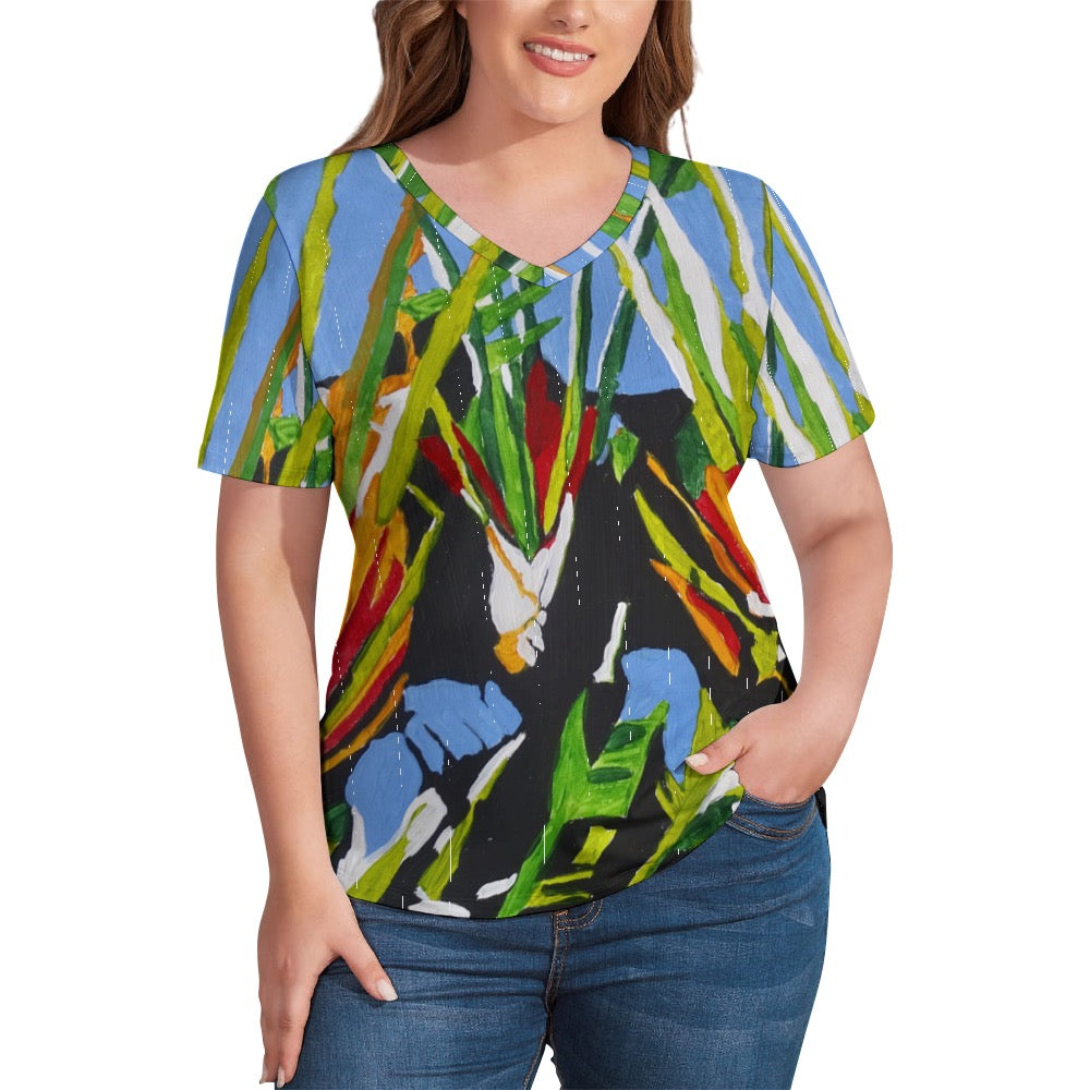 Kauai Botanicals Ladies shirt V-Neck Loose