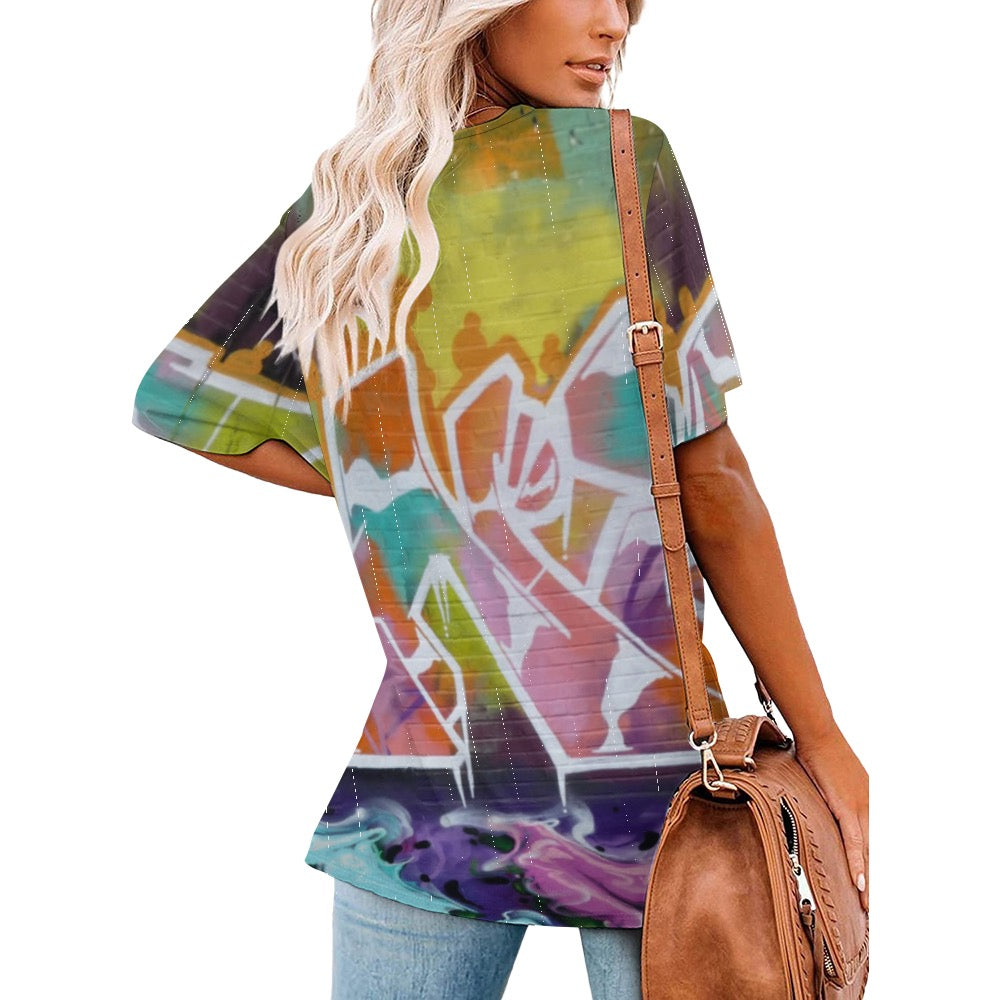 Graffiti City Ladies Shirts  V-Neck Loose